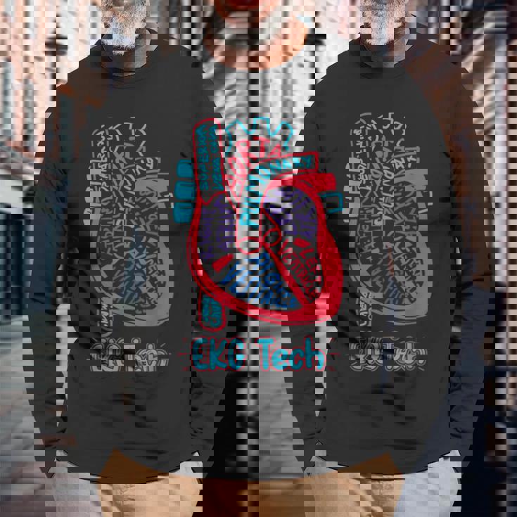 心電図技術者 心臓の各部位 看護師 循環器科 ギフト 長袖Tシャツ 高齢者への贈り物