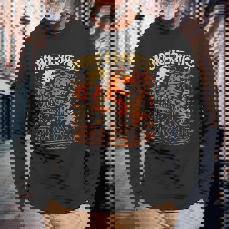 恐竜 エクスプレス 漫画 電車 恐竜 男の子 長袖Tシャツ 高齢者への贈り物