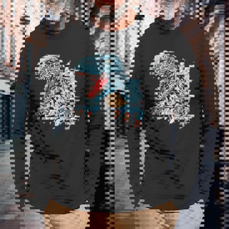 恐竜 おもしろ デフォルメ イラスト 長袖Tシャツ 高齢者への贈り物