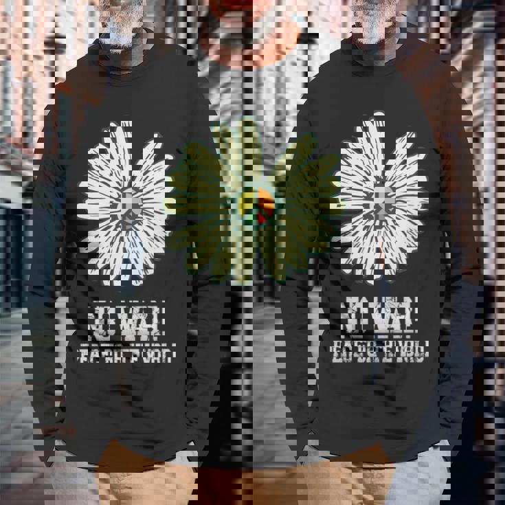 戦争なし、平和、反戦、戦争なし 長袖tシャツ 長袖Tシャツ 高齢者への贈り物