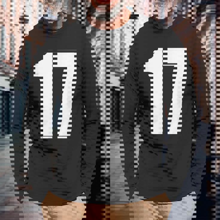 数字 セブンティーン数字 17 プレーンホワイト数字 長袖Tシャツ 高齢者への贈り物