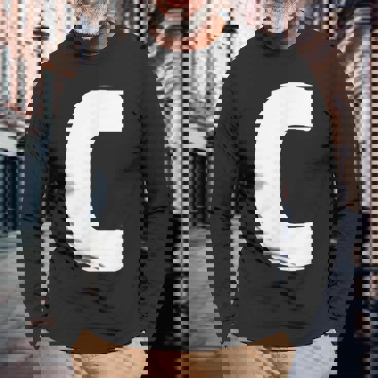 文字c 大文字 アルファベット モノグラム イニシャル 長袖Tシャツ 高齢者への贈り物