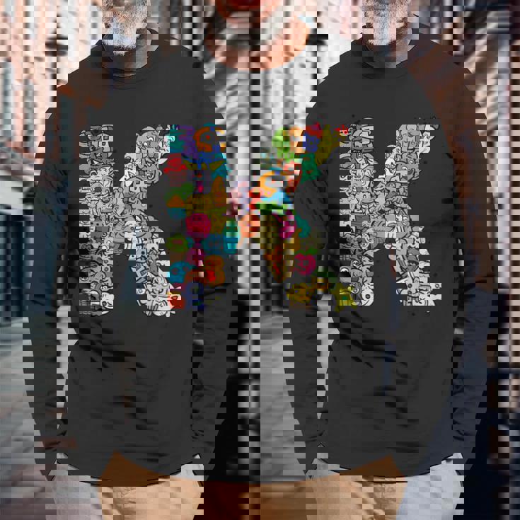 文字k Monsters アルファベットネーム イニシャル キュート モノグラム 長袖Tシャツ 高齢者への贈り物