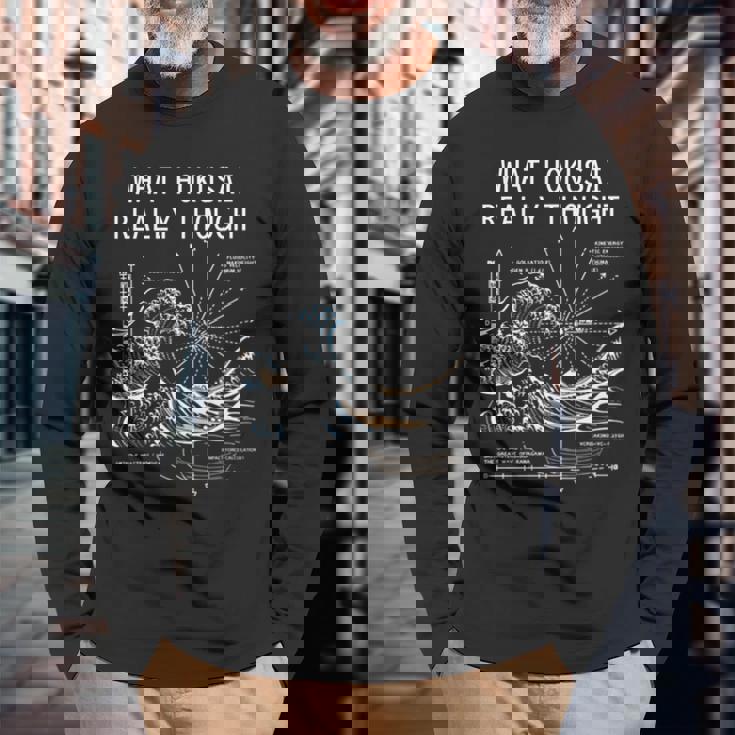 日本 大波動物理学 北斎 水 動き 数学 科学 長袖tシャツ 長袖Tシャツ 高齢者への贈り物