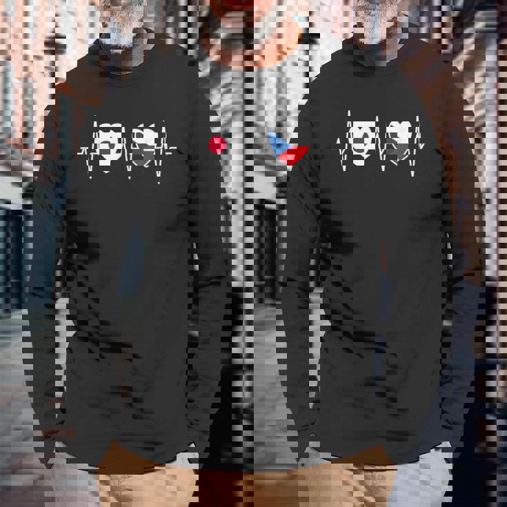 日本とチェコ チェコ共和国の国旗 長袖Tシャツ 高齢者への贈り物