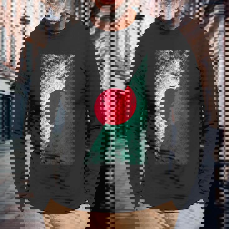 日本とバングラデシュの旗 日本のバングラデシュ 長袖Tシャツ 高齢者への贈り物