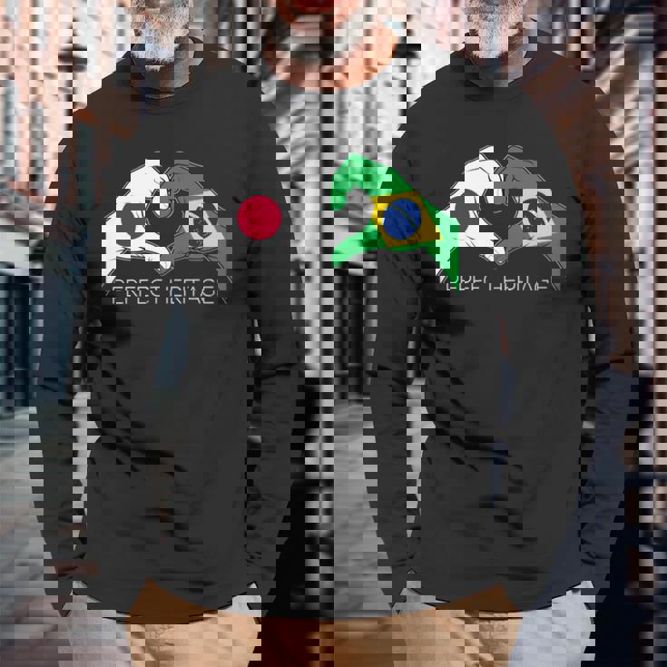 日本とブラジル ブラジル 日本人 パーフェクトヘリテージ ハート 長袖tシャツ 長袖Tシャツ 高齢者への贈り物
