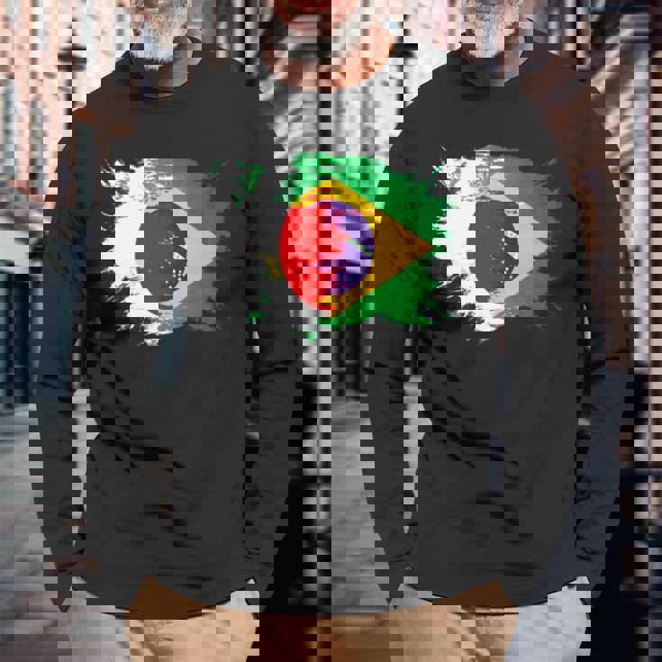 日本とブラジルのdnaヘリテージフラッグ 長袖tシャツ 長袖Tシャツ 高齢者への贈り物