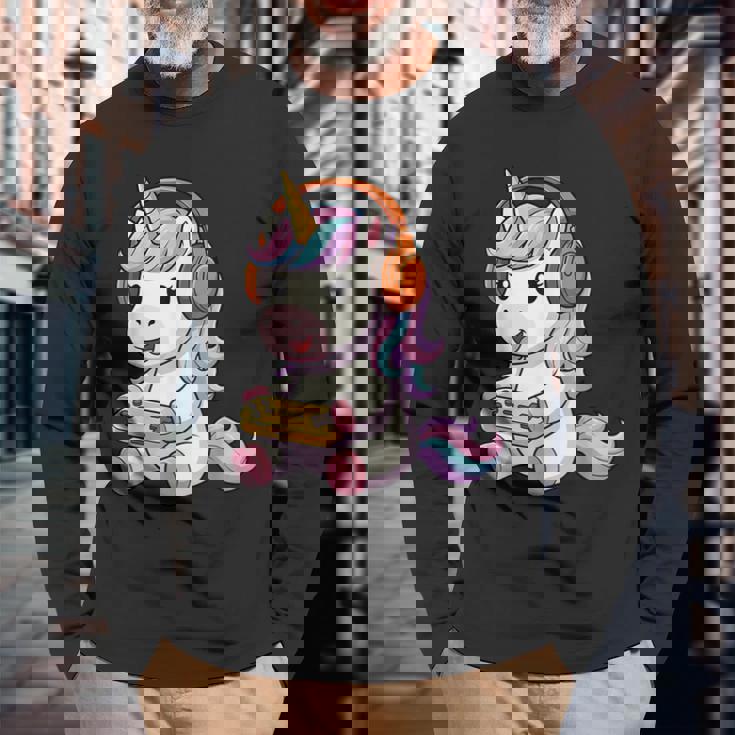 日本のユニコーン ゲーマー ヴィンテージ ゲーム レトロ ビデオゲーム 長袖Tシャツ 高齢者への贈り物