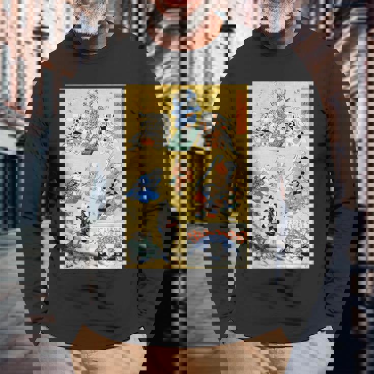 日本の猫 歌川国芳 流行猫の狂言づくし 歌舞伎 ヴィンテージ浮世絵 芸術の美的 日本の伝統美術 長袖Tシャツ 高齢者への贈り物