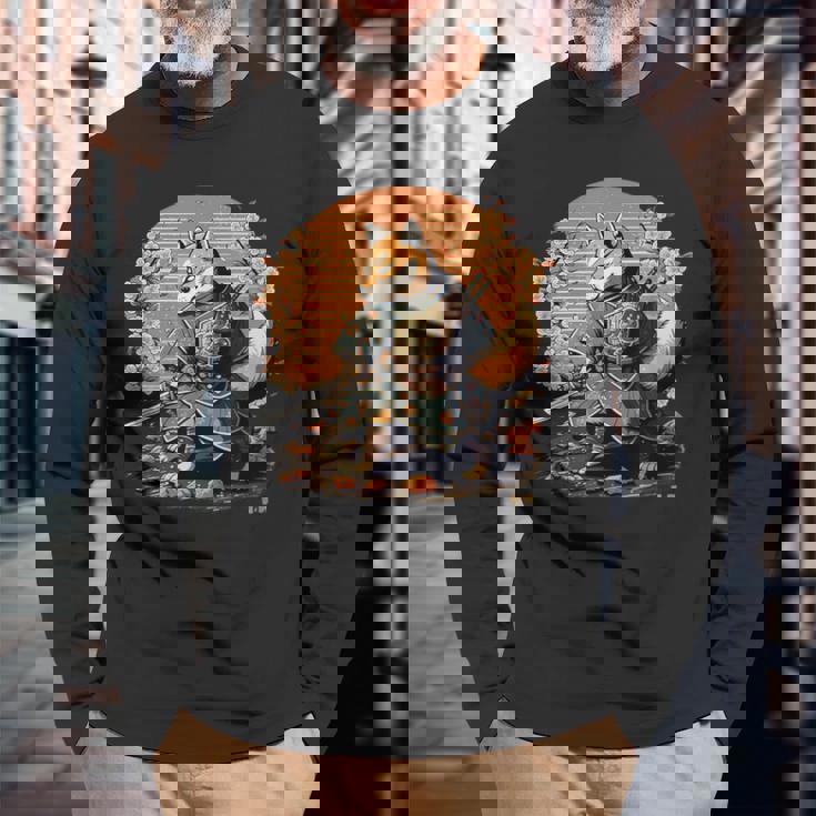 日本アート 柴犬 忍者 浮世絵 アニメ風 侍犬 長袖Tシャツ 高齢者への贈り物