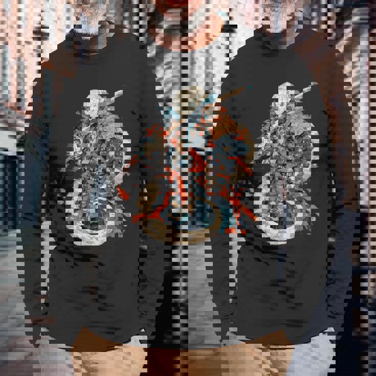 日本アート 蛇 忍者 浮世絵 アニメスタイル サムライスネーク 長袖Tシャツ 高齢者への贈り物