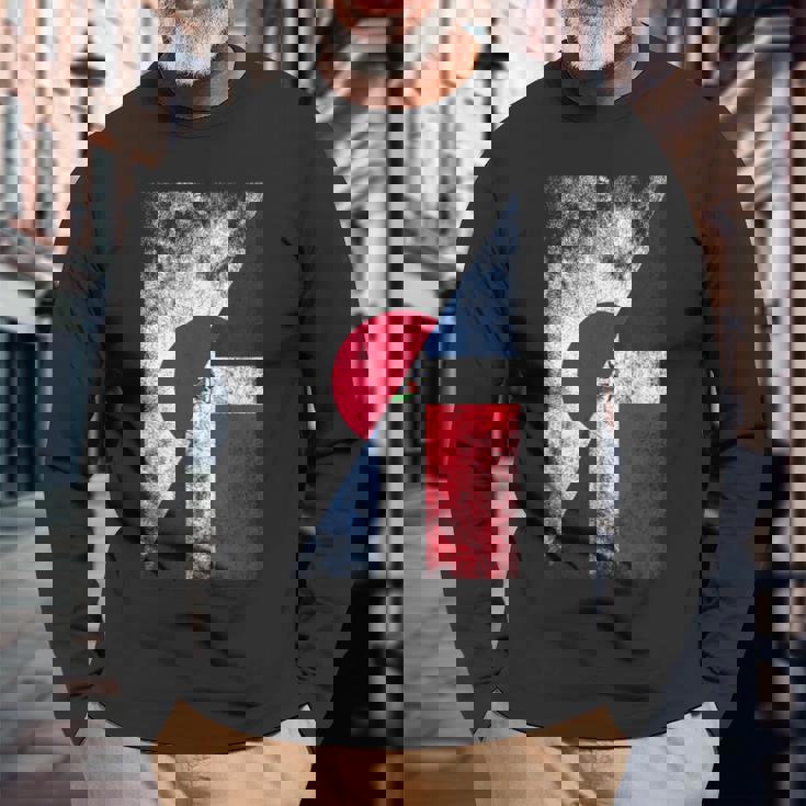 日本ドミニカ共和国の国旗 日本のドミニカ共和国 長袖Tシャツ 高齢者への贈り物