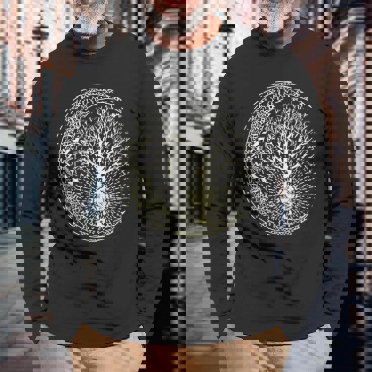 曼荼羅tシャツ 生命の樹 タトゥースタイルシャツ 長袖tシャツ 長袖Tシャツ 高齢者への贈り物