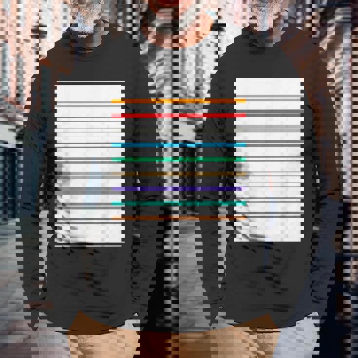 東京の地下鉄 カラー 色 ボーダー 鉄道【電車ファン】【変なデザイン屋さん】メトロ 面白い ポップ デザイン 長袖Tシャツ 高齢者への贈り物