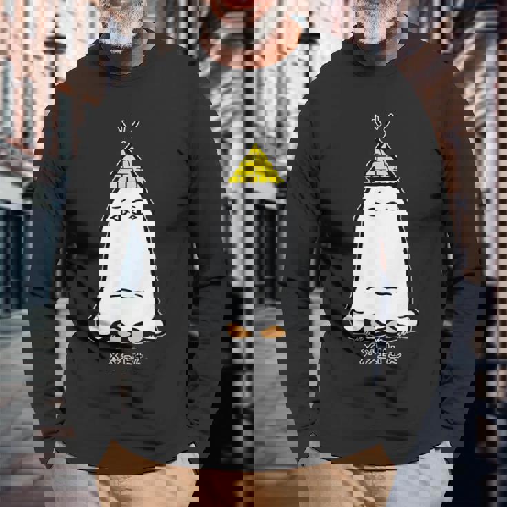 正座するメジェドさん 長袖Tシャツ 高齢者への贈り物