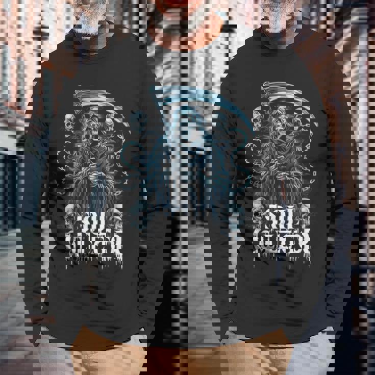 死神ソウルコレクタースカルチェーンアートホラーファン 長袖Tシャツ 高齢者への贈り物
