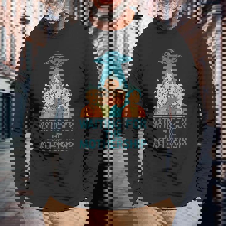 母艦を待つufo エイリアン陰謀論 長袖Tシャツ 高齢者への贈り物