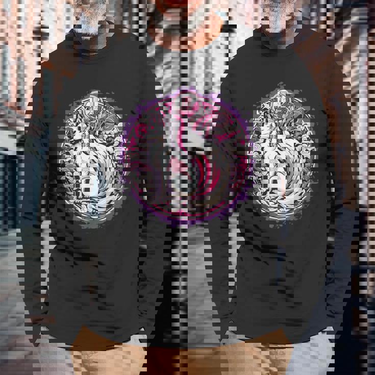 民話 きつね 九尾狐 日本龍 長袖Tシャツ 高齢者への贈り物