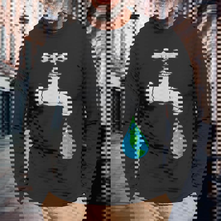 水道蛇口漏れ 長袖Tシャツ 高齢者への贈り物