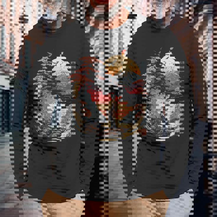 浮世絵 アート 神奈川 ヴィンテージ 和 タトゥー アート グラフィック 長袖Tシャツ 高齢者への贈り物