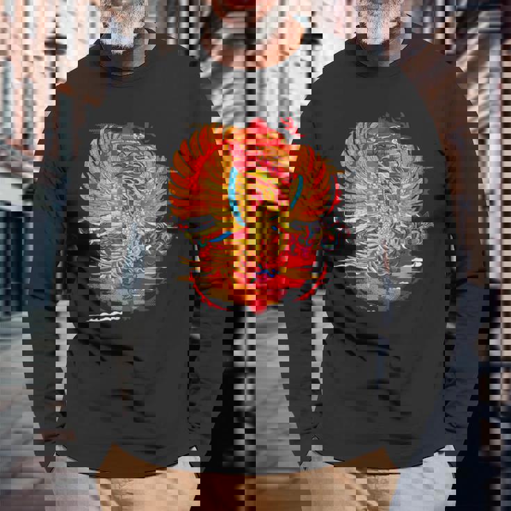 浮世絵シリーズ 和ポップ 鳳凰 長袖Tシャツ 高齢者への贈り物