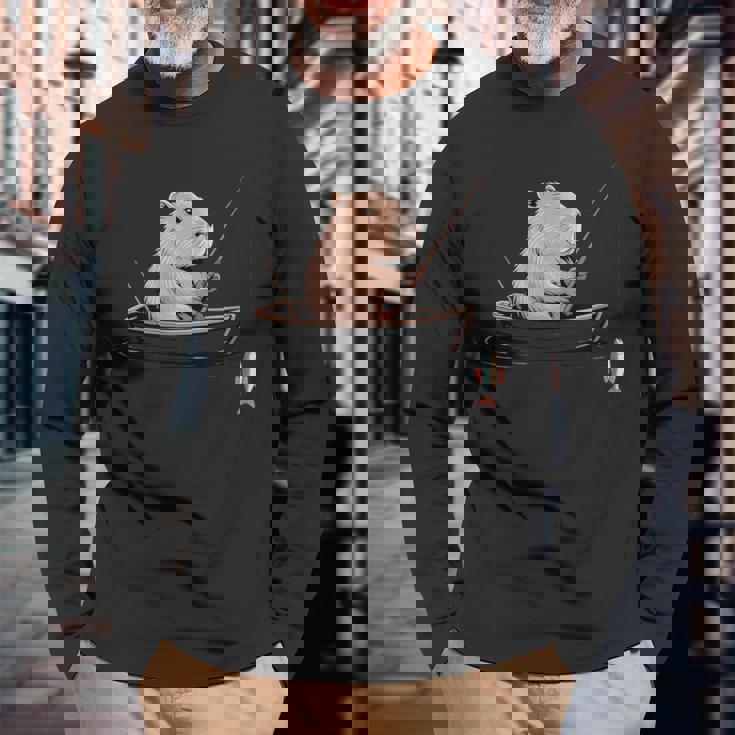 漁師 アングラーカピバラ フィッシング 長袖Tシャツ 高齢者への贈り物