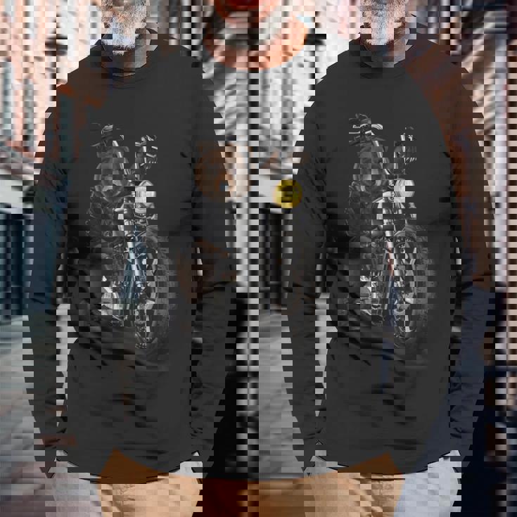 熊 クマ バイク バイカー 長袖Tシャツ 高齢者への贈り物