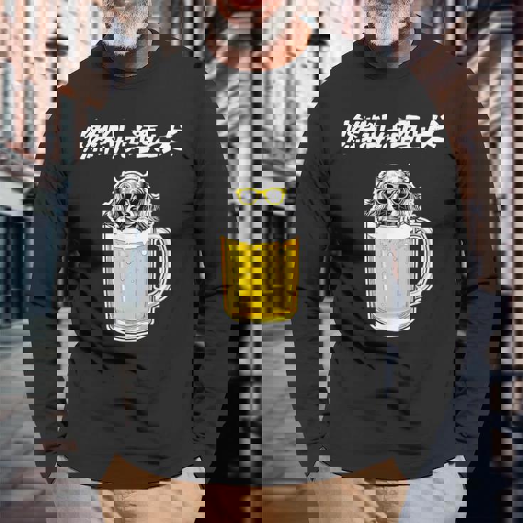 燃料は酒 ダックスフンド グッズ 犬 おもしろ 面白い ネタ 笑える 飲み会 長袖Tシャツ 高齢者への贈り物