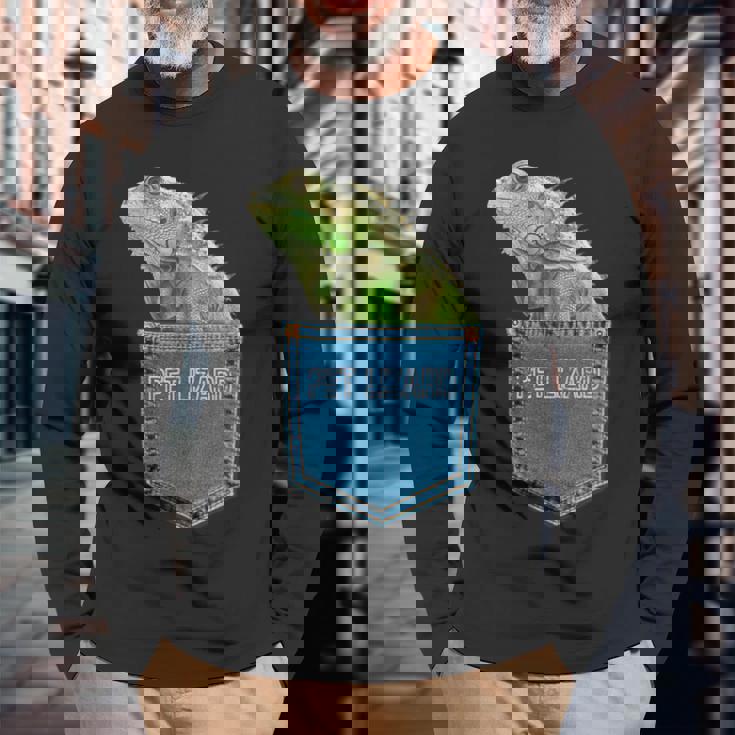 爬虫類 トカゲ ポケット ペット トカゲ イグアナ 長袖Tシャツ 高齢者への贈り物