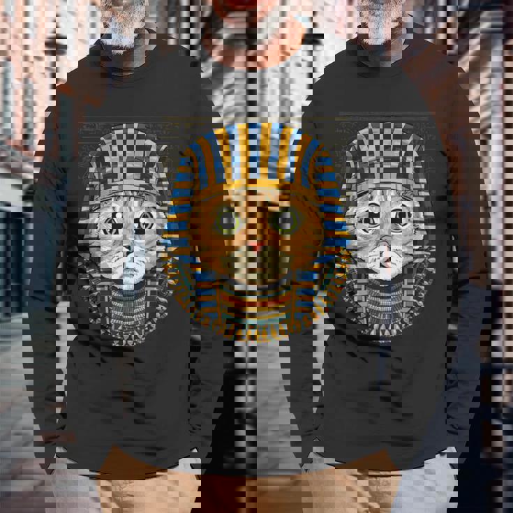 猫 エジプトファラオ 歴史家 考古学者 長袖Tシャツ 高齢者への贈り物