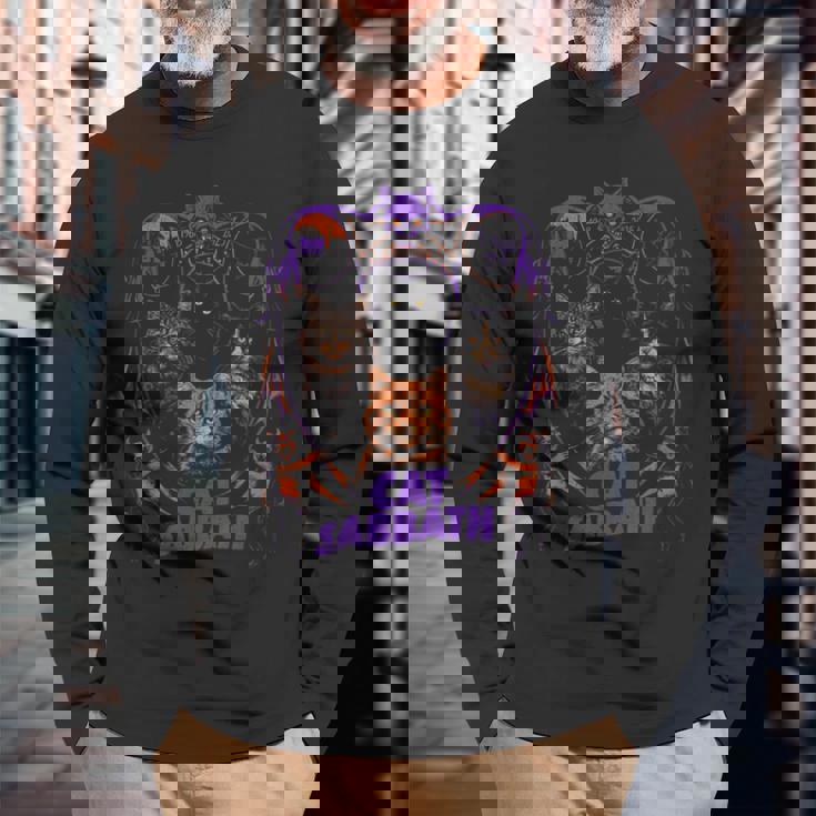 猫 安息日 猫 ヘビー ロック バンド パロディ 長袖Tシャツ 高齢者への贈り物