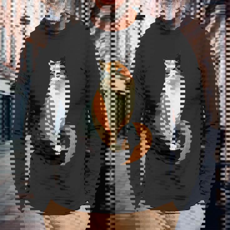 猫 幾何学が描く色彩とラインが生み出すモダン デザイン 6 長袖Tシャツ 高齢者への贈り物