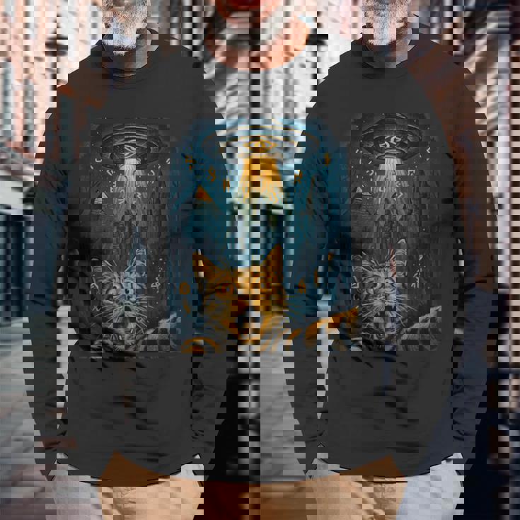 猫 自撮り Ufo エジプトの神々の行列 ラーの神話の目 長袖Tシャツ 高齢者への贈り物