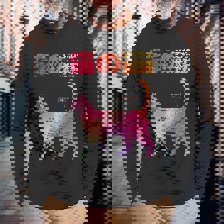 猫のなでかた解説 おもしろ 猫好き アイデア ギフト サプライズ にゃんこ 半袖 ペット プリント 長袖Tシャツ 高齢者への贈り物