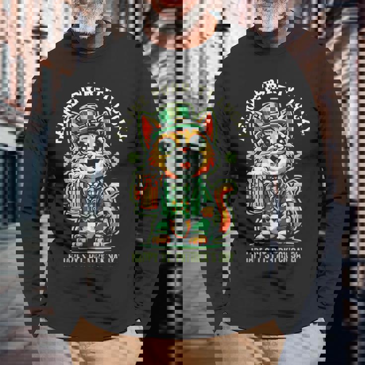 猫のパーティラッキー：セント・パトリックス・デーの猫愛好家たち 長袖Tシャツ 高齢者への贈り物