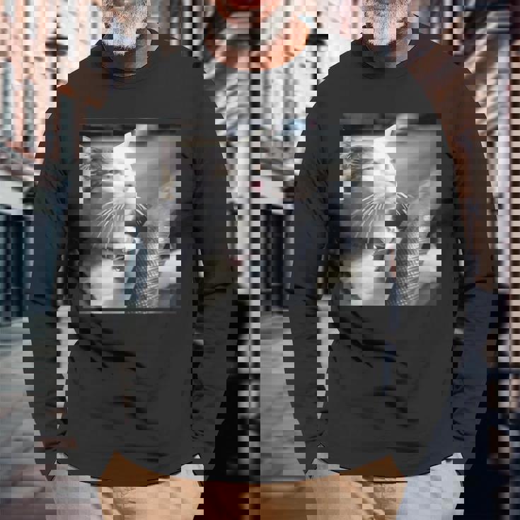 猫のミームtシャツを運転します 長袖Tシャツ 高齢者への贈り物