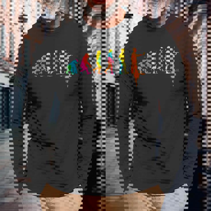 画家 I 進化 絵画 作家 工作 絵画 受験 ユーモア 長袖Tシャツ 高齢者への贈り物