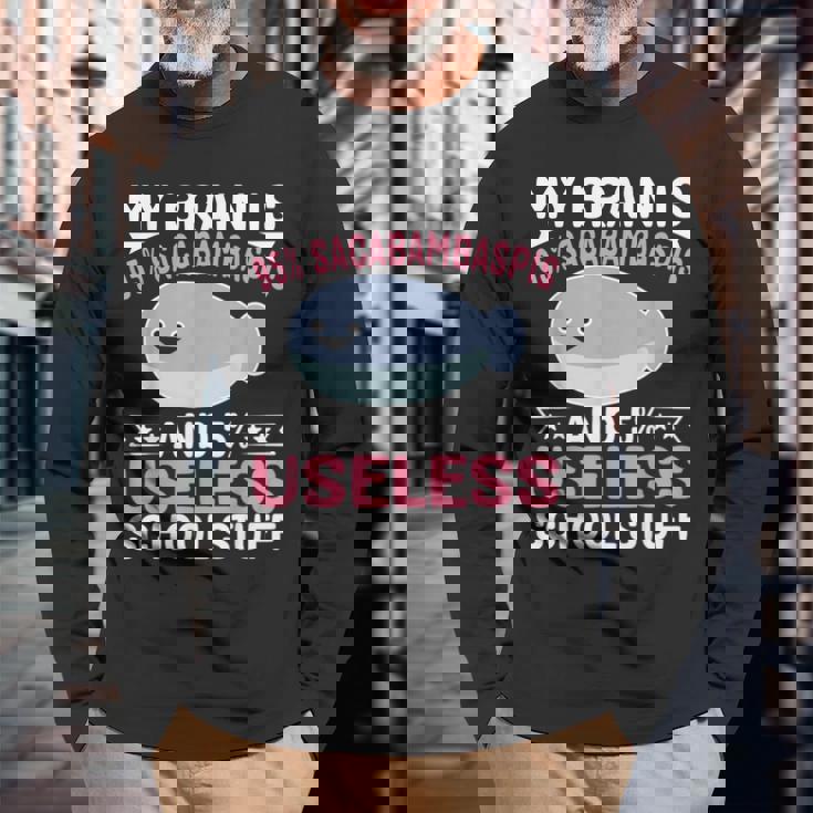 私の脳は95％サカバンバスピスの面白い魚のミーム 長袖Tシャツ 高齢者への贈り物