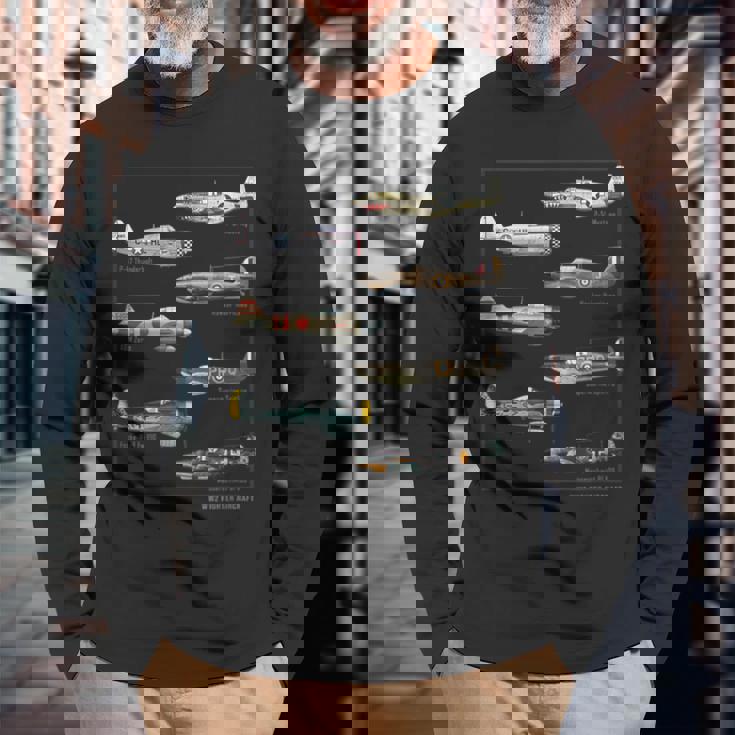 第二次世界大戦 ウォーバード戦闘機 航空機 長袖Tシャツ 高齢者への贈り物