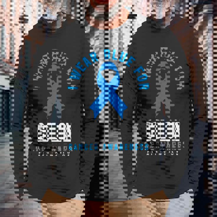結腸直腸癌 I Wear Blue For Colon Cancer Awareness 長袖Tシャツ 高齢者への贈り物