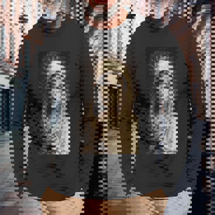 聖母マリア マリア カトリック絵画 長袖tシャツ 長袖Tシャツ 高齢者への贈り物