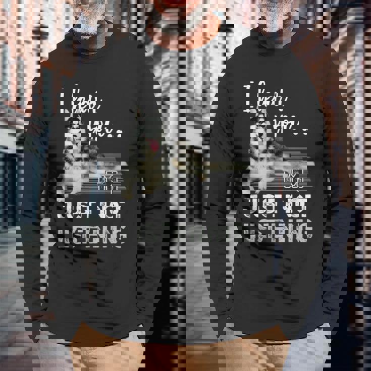 聞こえてるよ聞いていないだけだシベリアンハスキー恋人 長袖Tシャツ 高齢者への贈り物