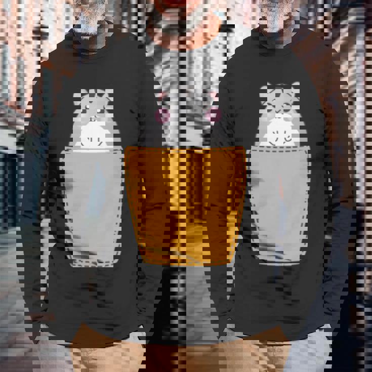 胸ポケットにハムスター 長袖tシャツ 長袖Tシャツ 高齢者への贈り物