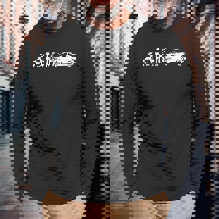 自動車整備士 おもしろ自動車工房 メカニック進化 長袖Tシャツ 高齢者への贈り物