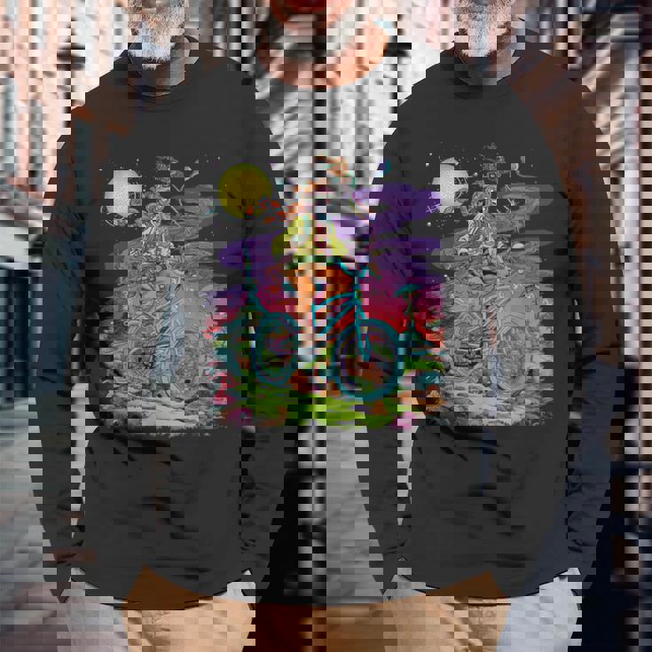 自転車デイホフマントリップ サイケデリックコミックスタイル ヒッピー 長袖Tシャツ 高齢者への贈り物