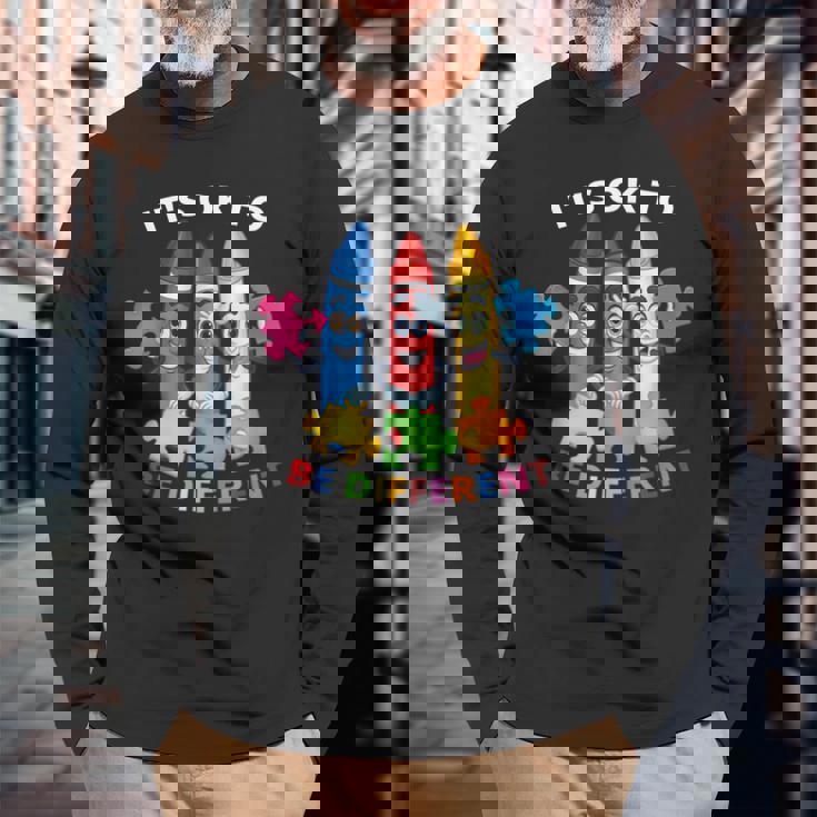 自閉症の認識 違ってもいい 自閉症の青 長袖Tシャツ 高齢者への贈り物