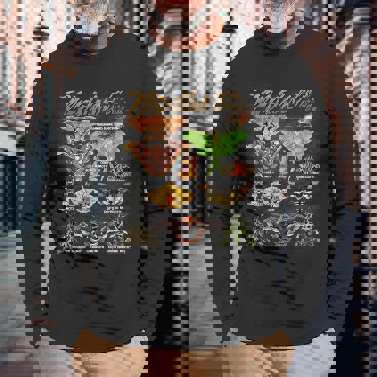 蛾 世界の動物 知育 昆虫 蛾好き 長袖Tシャツ 高齢者への贈り物