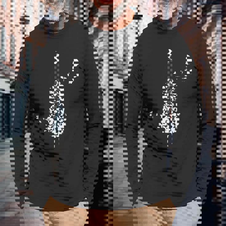 蝶とコントラバス 長袖Tシャツ 高齢者への贈り物