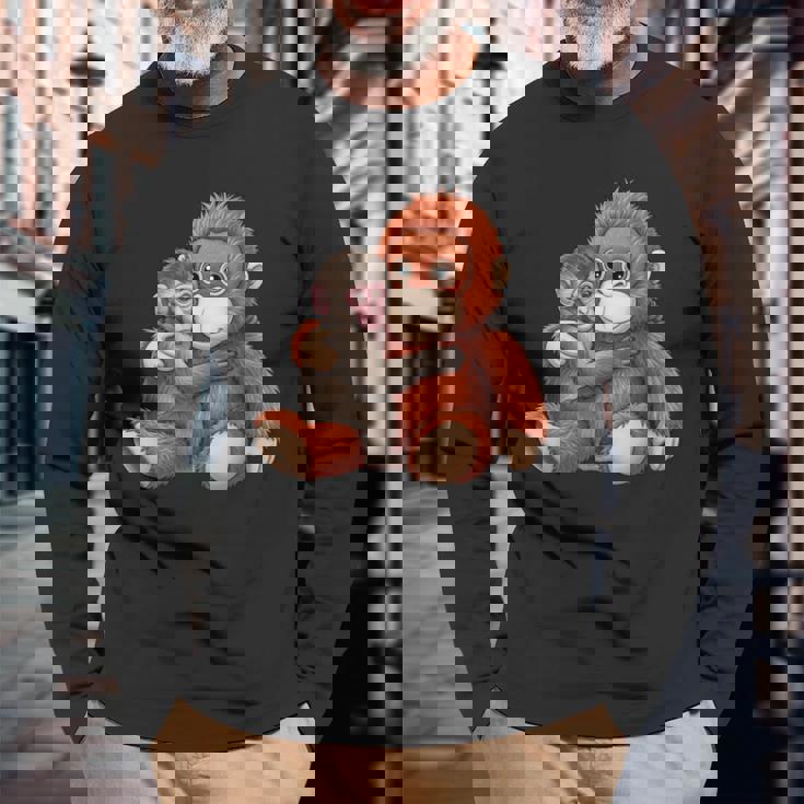 赤ちゃん用 マカク 抱きしめる ぬいぐるみ かわいい オランウータン モンキー パンチ ギフト 長袖tシャツ 長袖Tシャツ 高齢者への贈り物